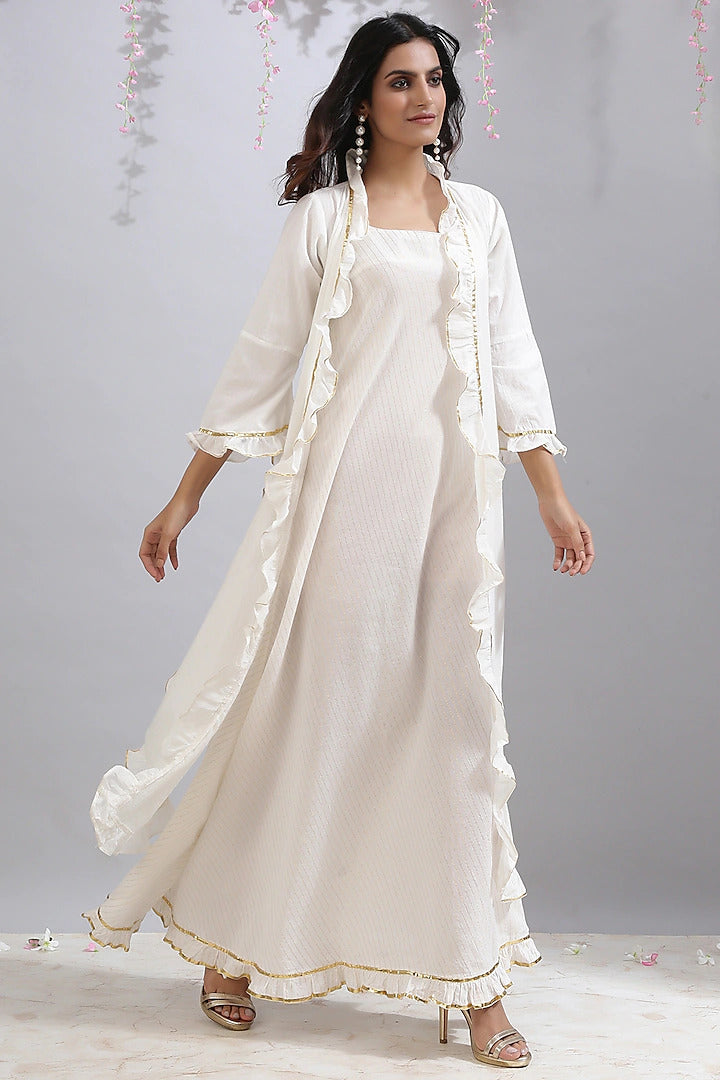 Ivory Asymmetrical Tunic- Indian Clothing in Denver, Co and Aurora, CO- India Fashion x XXL / Yes ($80.00)