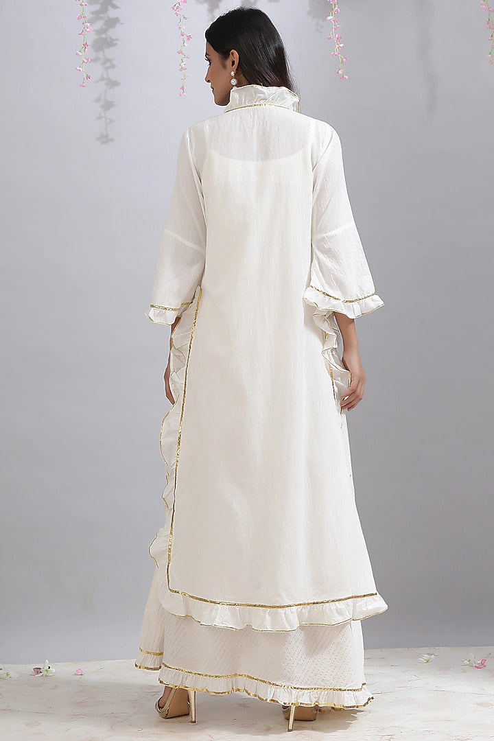 Ivory Asymmetrical Tunic - Indian Clothing in Denver, CO, Aurora, CO, Boulder, CO, Fort Collins, CO, Colorado Springs, CO, Parker, CO, Highlands Ranch, CO, Cherry Creek, CO, Centennial, CO, and Longmont, CO. Nationwide shipping USA - India Fashion X