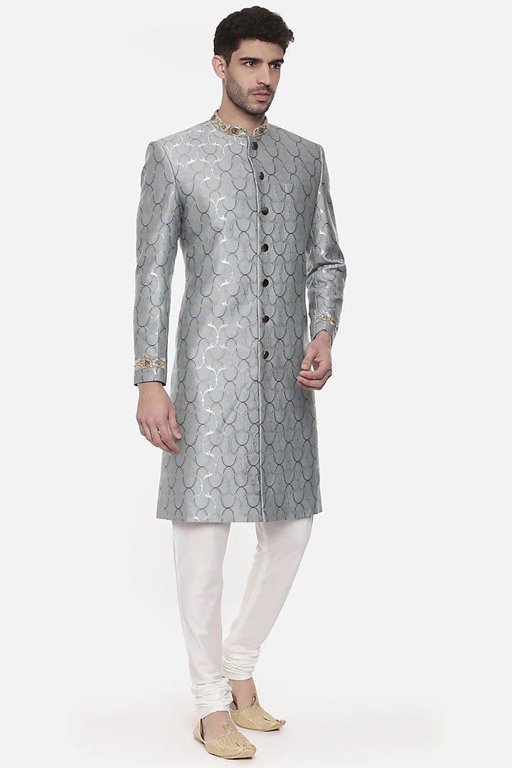 Blue Embroidered Sherwani Set Indian Clothing in Denver, CO, Aurora, CO, Boulder, CO, Fort Collins, CO, Colorado Springs, CO, Parker, CO, Highlands Ranch, CO, Cherry Creek, CO, Centennial, CO, and Longmont, CO. NATIONWIDE SHIPPING USA- India Fashion X