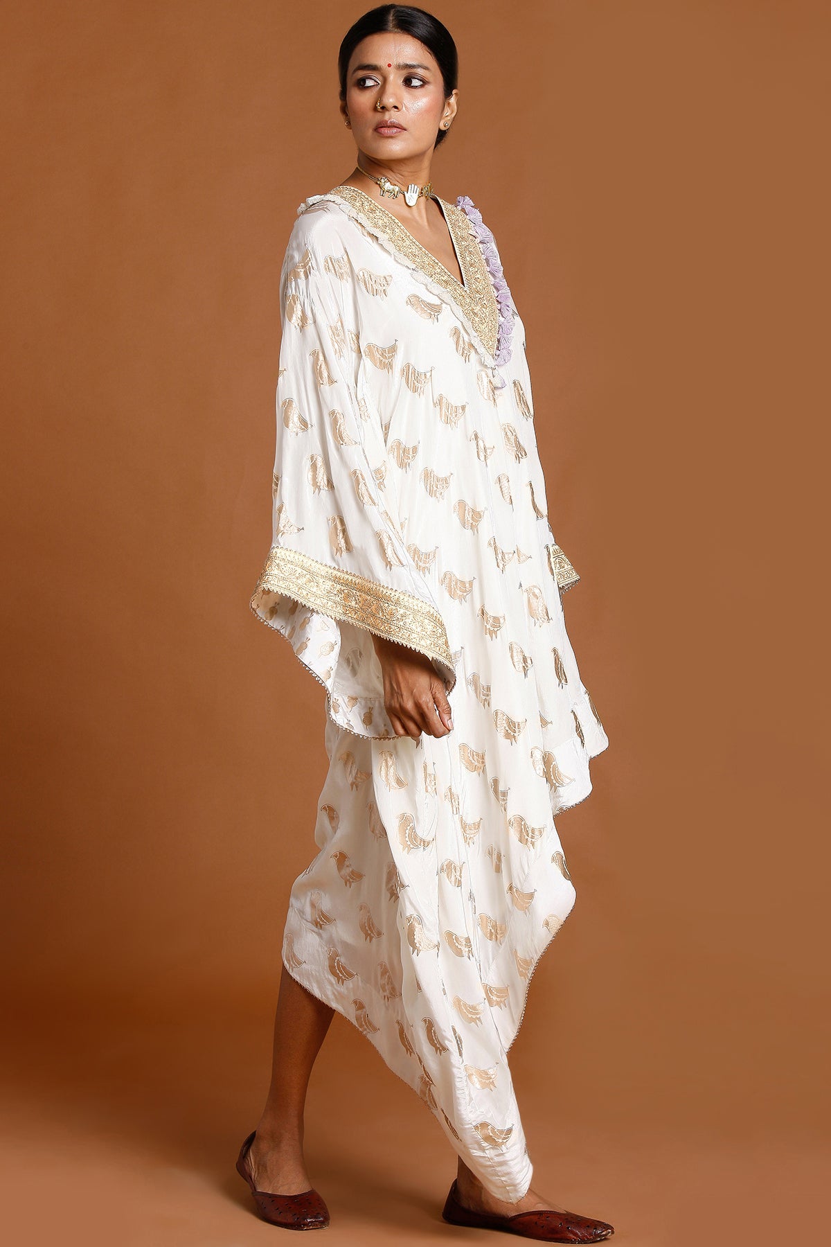 Ivory Crepe Kaftan - Indian Clothing in Denver, CO, Aurora, CO, Boulder, CO, Fort Collins, CO, Colorado Springs, CO, Parker, CO, Highlands Ranch, CO, Cherry Creek, CO, Centennial, CO, and Longmont, CO. Nationwide shipping USA - India Fashion X