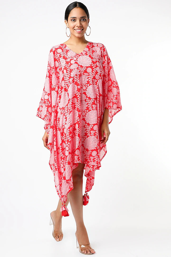 Candy Red Digital Print Kaftan Indian Clothing in Denver, CO, Aurora, CO, Boulder, CO, Fort Collins, CO, Colorado Springs, CO, Parker, CO, Highlands Ranch, CO, Cherry Creek, CO, Centennial, CO, and Longmont, CO. NATIONWIDE SHIPPING USA- India Fashion X