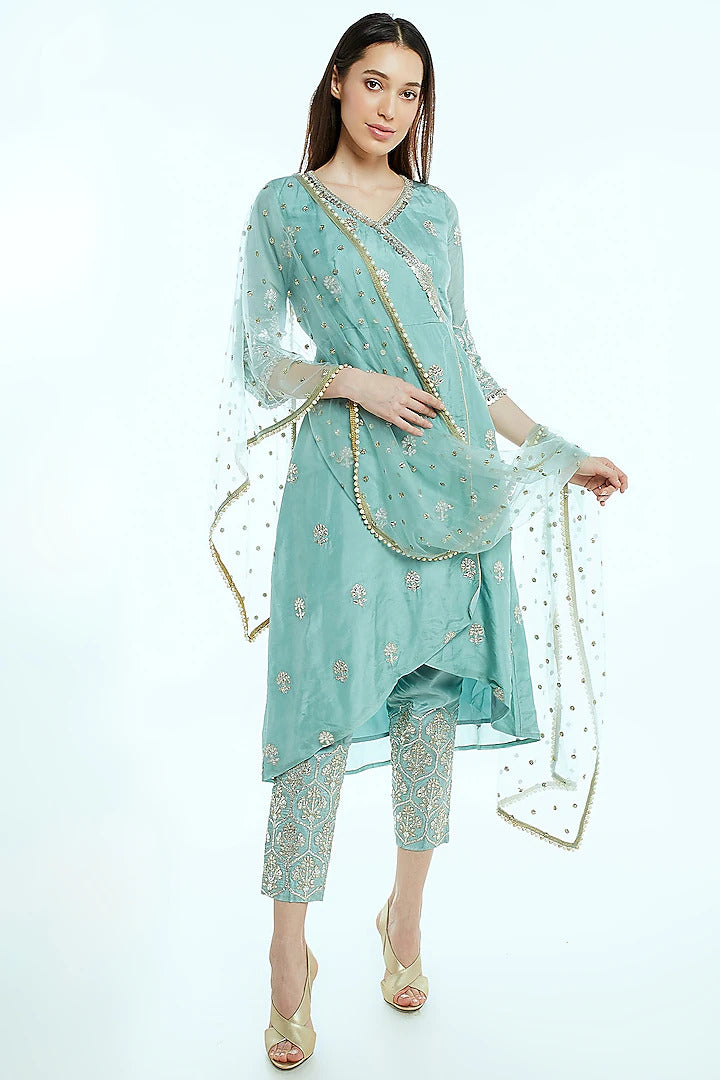 Sky Blue Wrap Kurta Set - Indian Clothing in Denver, CO, Aurora, CO, Boulder, CO, Fort Collins, CO, Colorado Springs, CO, Parker, CO, Highlands Ranch, CO, Cherry Creek, CO, Centennial, CO, and Longmont, CO. Nationwide shipping USA - India Fashion X