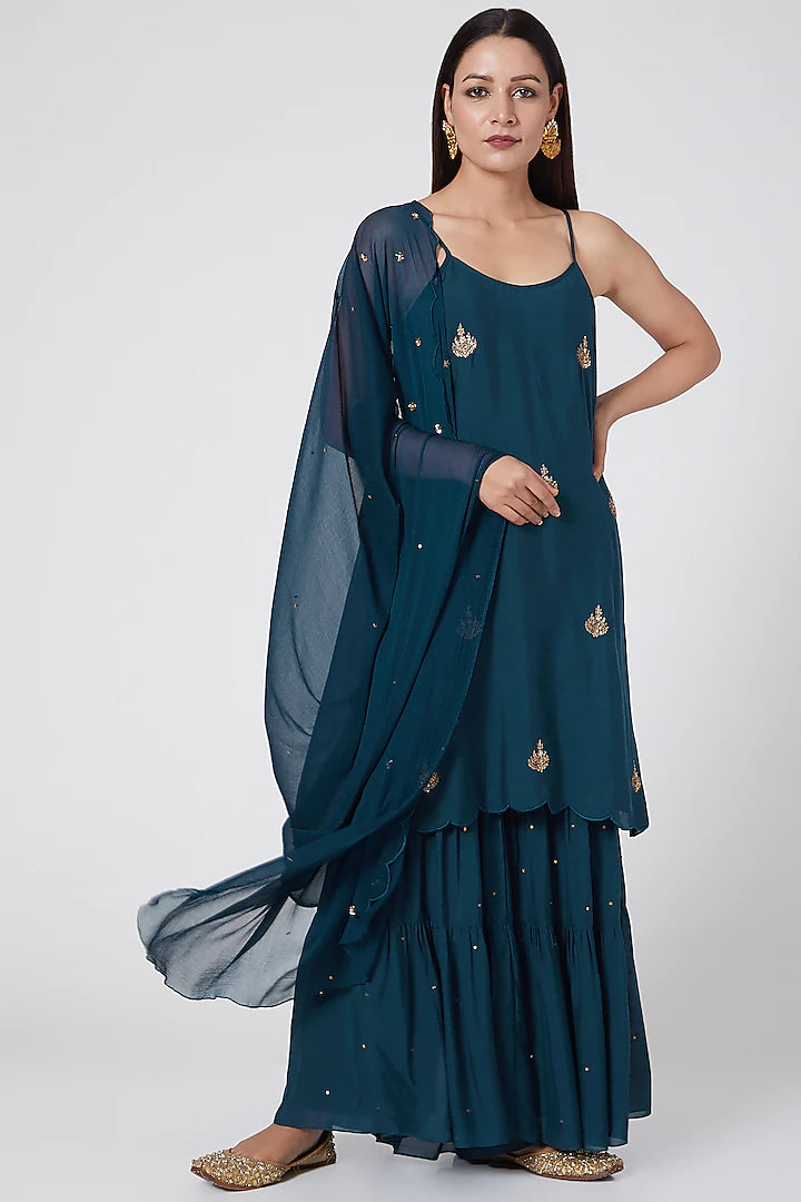 Cobalt Blue Gharara Set - Indian Clothing in Denver, CO, Aurora, CO, Boulder, CO, Fort Collins, CO, Colorado Springs, CO, Parker, CO, Highlands Ranch, CO, Cherry Creek, CO, Centennial, CO, and Longmont, CO. Nationwide shipping USA - India Fashion X