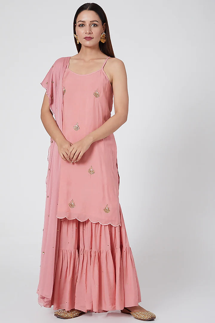 Blush Pink Embroidered Gharara Set - Indian Clothing in Denver, CO, Aurora, CO, Boulder, CO, Fort Collins, CO, Colorado Springs, CO, Parker, CO, Highlands Ranch, CO, Cherry Creek, CO, Centennial, CO, and Longmont, CO. Nationwide shipping USA - India Fashion X