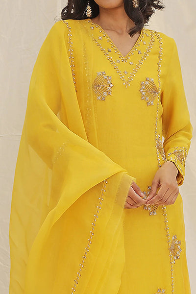 Yellow Hand Embroidered Kurta - Indian Clothing in Denver, CO, Aurora, CO, Boulder, CO, Fort Collins, CO, Colorado Springs, CO, Parker, CO, Highlands Ranch, CO, Cherry Creek, CO, Centennial, CO, and Longmont, CO. Nationwide shipping USA - India Fashion X