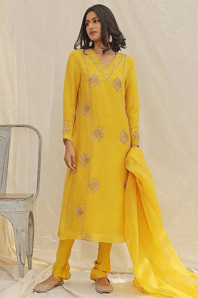 Yellow Hand Embroidered Kurta - Indian Clothing in Denver, CO, Aurora, CO, Boulder, CO, Fort Collins, CO, Colorado Springs, CO, Parker, CO, Highlands Ranch, CO, Cherry Creek, CO, Centennial, CO, and Longmont, CO. Nationwide shipping USA - India Fashion X