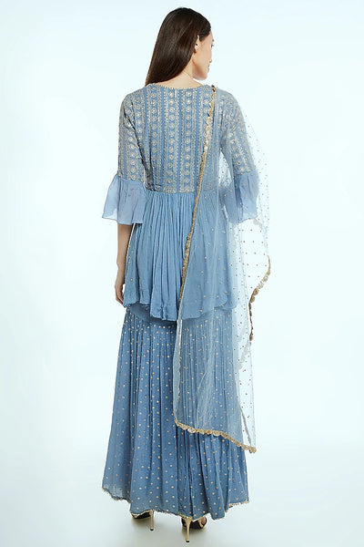 Sky Blue Embroidered Sharara Set - Indian Clothing in Denver, CO, Aurora, CO, Boulder, CO, Fort Collins, CO, Colorado Springs, CO, Parker, CO, Highlands Ranch, CO, Cherry Creek, CO, Centennial, CO, and Longmont, CO. Nationwide shipping USA - India Fashion X