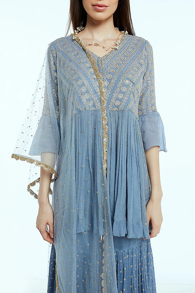 Sky Blue Embroidered Sharara Set - Indian Clothing in Denver, CO, Aurora, CO, Boulder, CO, Fort Collins, CO, Colorado Springs, CO, Parker, CO, Highlands Ranch, CO, Cherry Creek, CO, Centennial, CO, and Longmont, CO. Nationwide shipping USA - India Fashion X