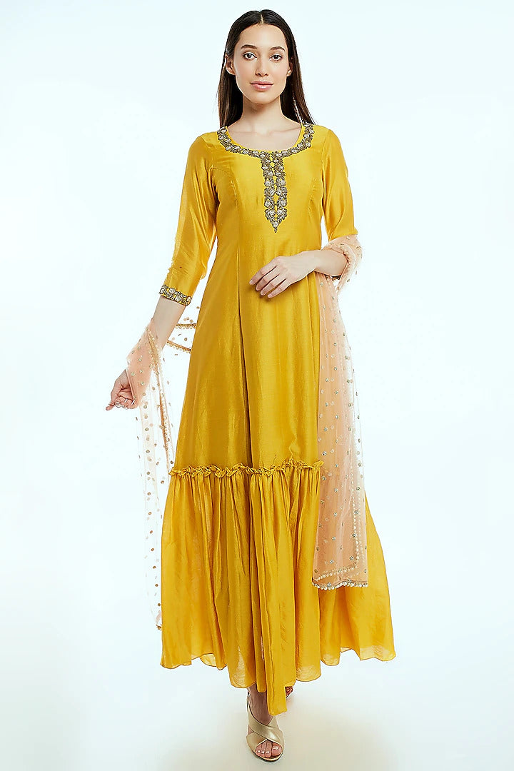 Yellow Embroidered Kurta Set - Indian Clothing in Denver, CO, Aurora, CO, Boulder, CO, Fort Collins, CO, Colorado Springs, CO, Parker, CO, Highlands Ranch, CO, Cherry Creek, CO, Centennial, CO, and Longmont, CO. Nationwide shipping USA - India Fashion X