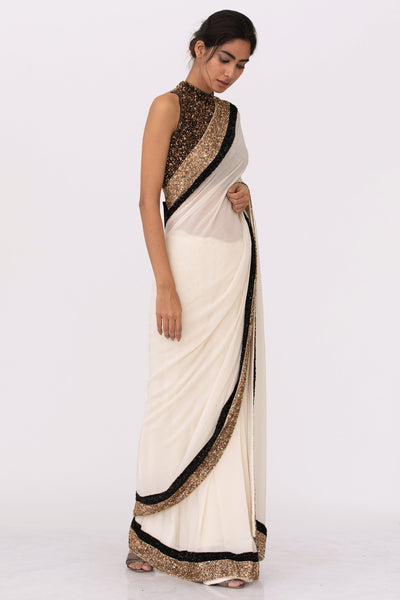 Ivory Gold Saree - Indian Clothing in Denver, CO, Aurora, CO, Boulder, CO, Fort Collins, CO, Colorado Springs, CO, Parker, CO, Highlands Ranch, CO, Cherry Creek, CO, Centennial, CO, and Longmont, CO. Nationwide shipping USA - India Fashion X