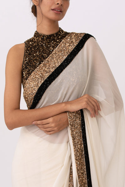 Ivory Gold Saree - Indian Clothing in Denver, CO, Aurora, CO, Boulder, CO, Fort Collins, CO, Colorado Springs, CO, Parker, CO, Highlands Ranch, CO, Cherry Creek, CO, Centennial, CO, and Longmont, CO. Nationwide shipping USA - India Fashion X