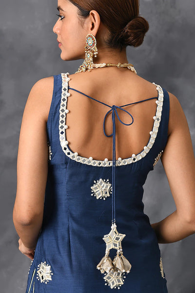Blue Mirror Sharara Set - Indian Clothing in Denver, CO, Aurora, CO, Boulder, CO, Fort Collins, CO, Colorado Springs, CO, Parker, CO, Highlands Ranch, CO, Cherry Creek, CO, Centennial, CO, and Longmont, CO. Nationwide shipping USA - India Fashion X