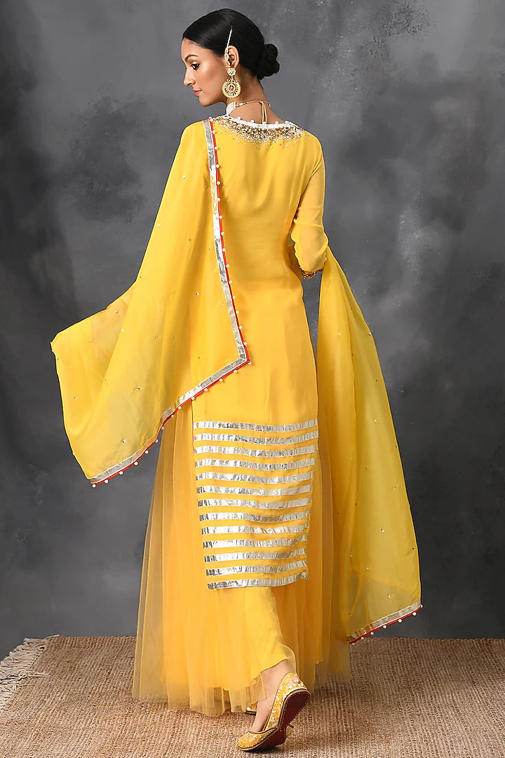 Yellow Mirror Sharara Set - Indian Clothing in Denver, CO, Aurora, CO, Boulder, CO, Fort Collins, CO, Colorado Springs, CO, Parker, CO, Highlands Ranch, CO, Cherry Creek, CO, Centennial, CO, and Longmont, CO. Nationwide shipping USA - India Fashion X