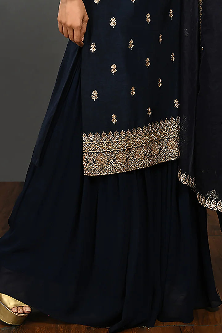 Navy Blue Georgette Sharara Set - Indian Clothing in Denver, CO, Aurora, CO, Boulder, CO, Fort Collins, CO, Colorado Springs, CO, Parker, CO, Highlands Ranch, CO, Cherry Creek, CO, Centennial, CO, and Longmont, CO. Nationwide shipping USA - India Fashion X