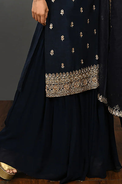 Navy Blue Georgette Sharara Set - Indian Clothing in Denver, CO, Aurora, CO, Boulder, CO, Fort Collins, CO, Colorado Springs, CO, Parker, CO, Highlands Ranch, CO, Cherry Creek, CO, Centennial, CO, and Longmont, CO. Nationwide shipping USA - India Fashion X