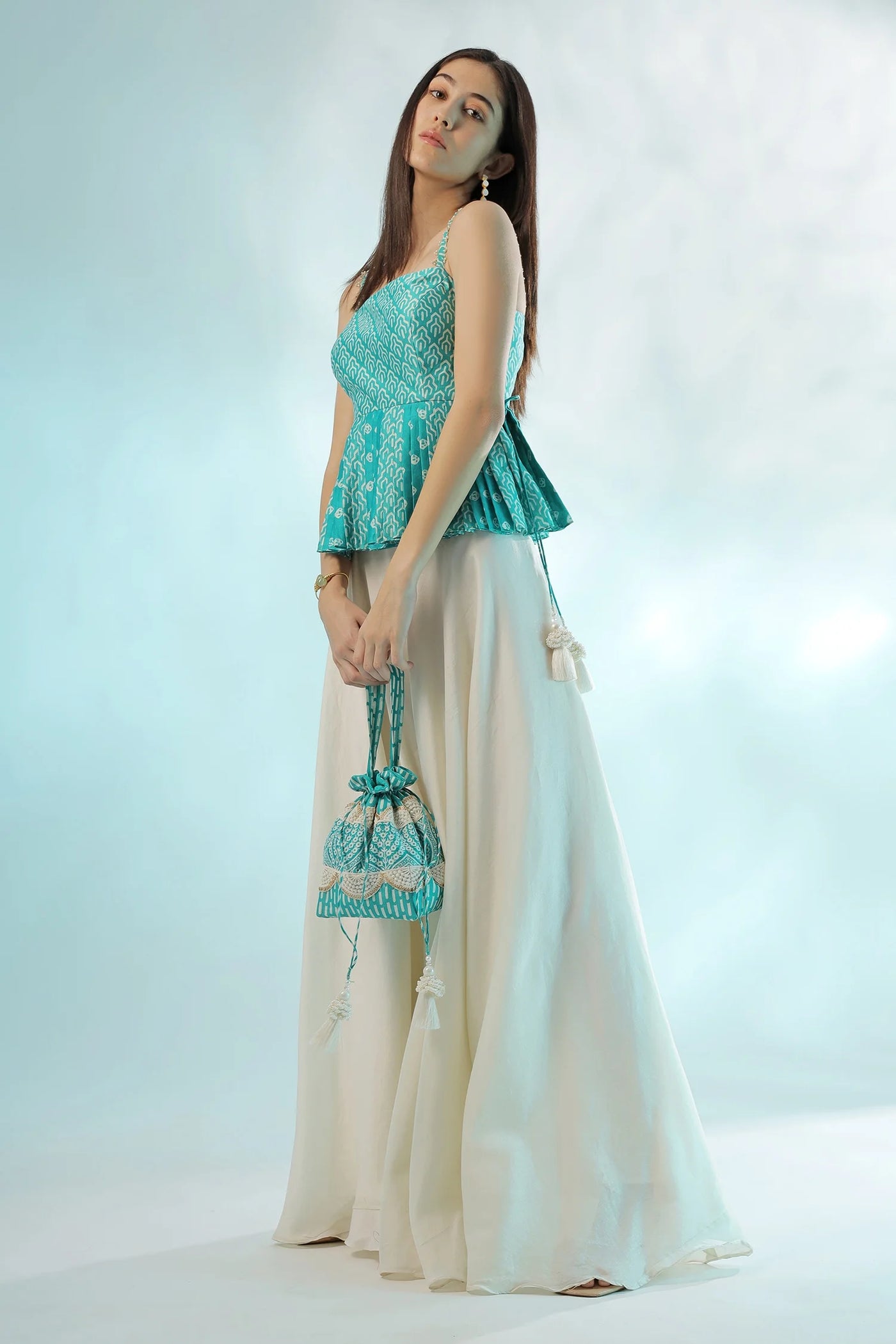 Blue Chanderi Peplum Palazzo Set Indian Clothing in Denver, CO, Aurora, CO, Boulder, CO, Fort Collins, CO, Colorado Springs, CO, Parker, CO, Highlands Ranch, CO, Cherry Creek, CO, Centennial, CO, and Longmont, CO. NATIONWIDE SHIPPING USA- India Fashion X