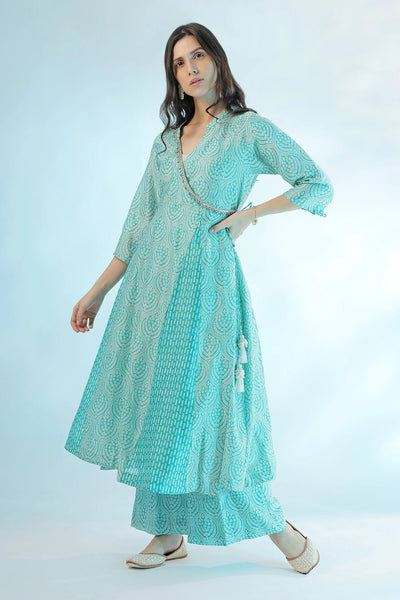 Blue Cotton Printed Angrakha Indian Clothing in Denver, CO, Aurora, CO, Boulder, CO, Fort Collins, CO, Colorado Springs, CO, Parker, CO, Highlands Ranch, CO, Cherry Creek, CO, Centennial, CO, and Longmont, CO. NATIONWIDE SHIPPING USA- India Fashion X