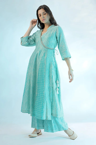 Blue Cotton Printed Angrakha Indian Clothing in Denver, CO, Aurora, CO, Boulder, CO, Fort Collins, CO, Colorado Springs, CO, Parker, CO, Highlands Ranch, CO, Cherry Creek, CO, Centennial, CO, and Longmont, CO. NATIONWIDE SHIPPING USA- India Fashion X