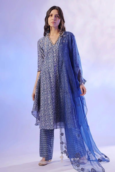 Blue Organza Anarkali Set Indian Clothing in Denver, CO, Aurora, CO, Boulder, CO, Fort Collins, CO, Colorado Springs, CO, Parker, CO, Highlands Ranch, CO, Cherry Creek, CO, Centennial, CO, and Longmont, CO. NATIONWIDE SHIPPING USA- India Fashion X