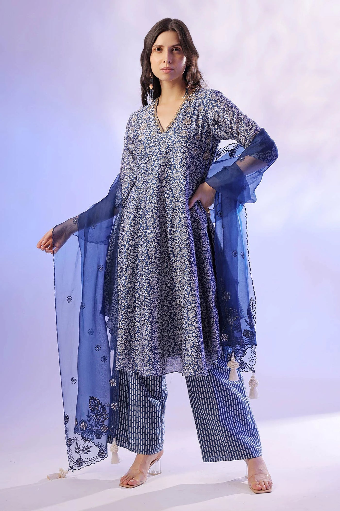 Blue Organza Anarkali Set Indian Clothing in Denver, CO, Aurora, CO, Boulder, CO, Fort Collins, CO, Colorado Springs, CO, Parker, CO, Highlands Ranch, CO, Cherry Creek, CO, Centennial, CO, and Longmont, CO. NATIONWIDE SHIPPING USA- India Fashion X
