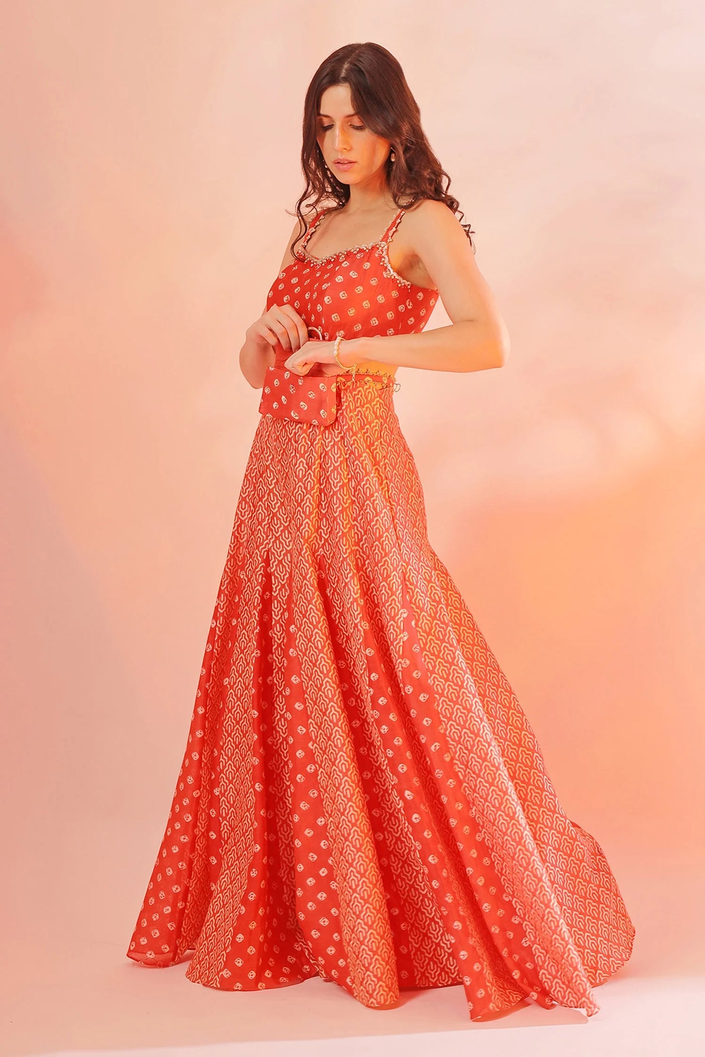 Orange Chanderi Printed Jumpsuit Indian Clothing in Denver, CO, Aurora, CO, Boulder, CO, Fort Collins, CO, Colorado Springs, CO, Parker, CO, Highlands Ranch, CO, Cherry Creek, CO, Centennial, CO, and Longmont, CO. NATIONWIDE SHIPPING USA- India Fashion X