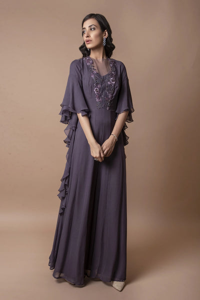 Purple Floral Embellished Jumpsuit Indian Clothing in Denver, CO, Aurora, CO, Boulder, CO, Fort Collins, CO, Colorado Springs, CO, Parker, CO, Highlands Ranch, CO, Cherry Creek, CO, Centennial, CO, and Longmont, CO. NATIONWIDE SHIPPING USA- India Fashion X