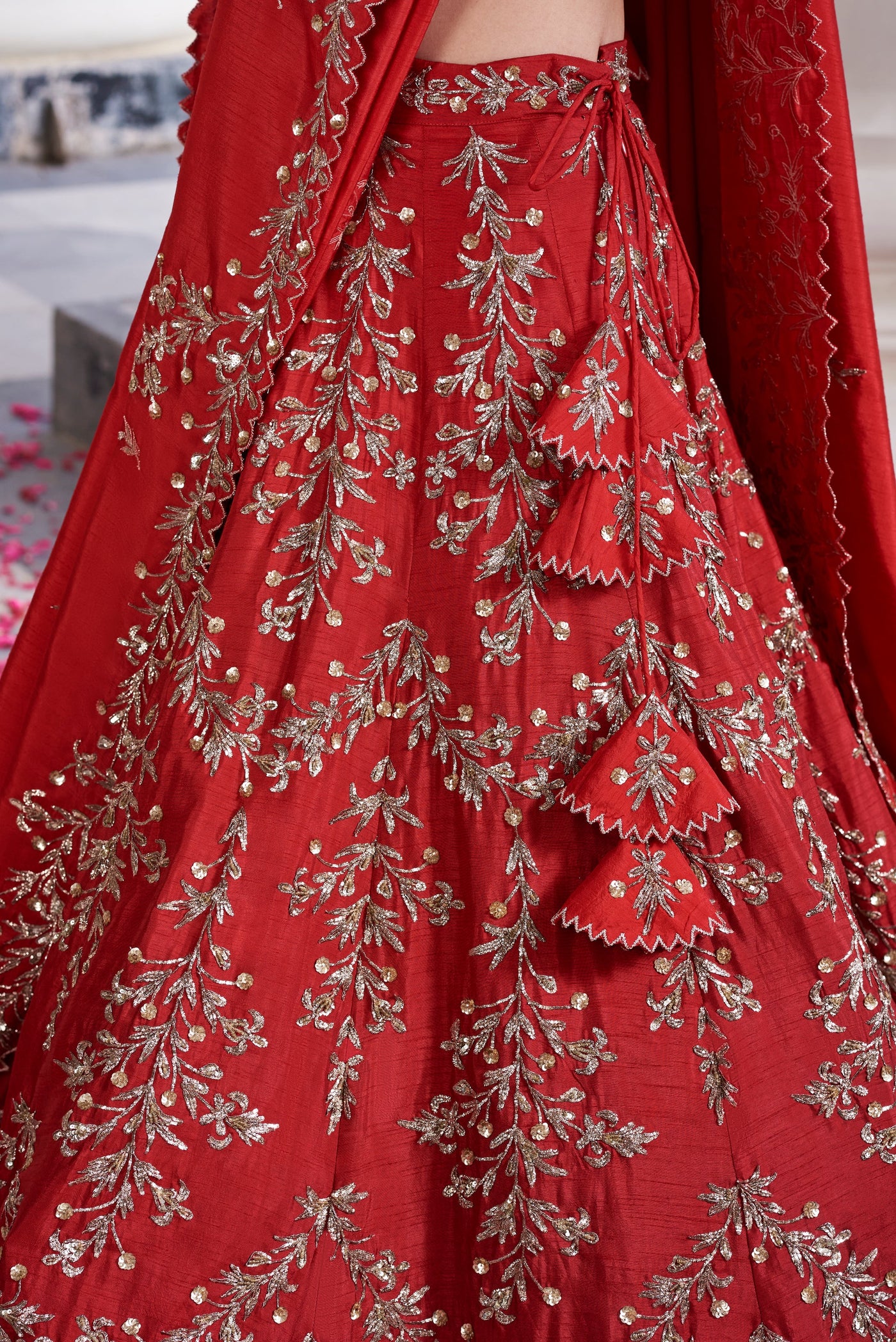 Red Scallop Lehenga with Veil - Indian Clothing in Denver, CO, Aurora, CO, Boulder, CO, Fort Collins, CO, Colorado Springs, CO, Parker, CO, Highlands Ranch, CO, Cherry Creek, CO, Centennial, CO, and Longmont, CO. Nationwide shipping USA - India Fashion X
