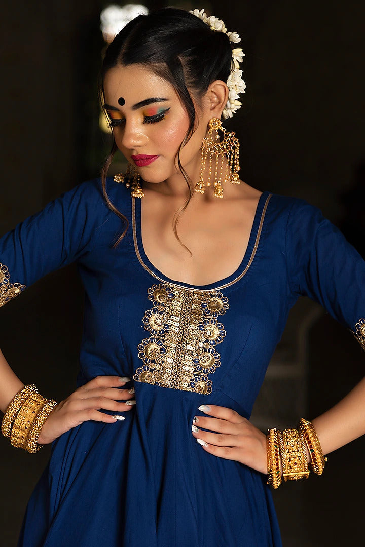 Navy Gold Embroidered Anarkali - Indian Clothing in Denver, CO, Aurora, CO, Boulder, CO, Fort Collins, CO, Colorado Springs, CO, Parker, CO, Highlands Ranch, CO, Cherry Creek, CO, Centennial, CO, and Longmont, CO. Nationwide shipping USA - India Fashion X
