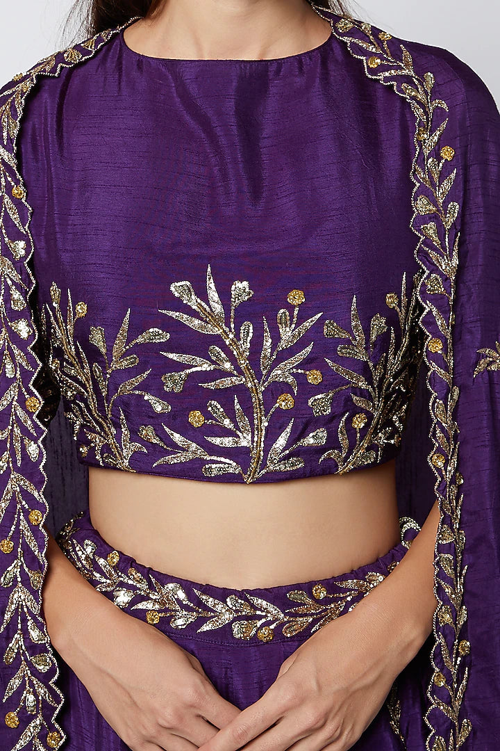 Purple Embroidered Lehenga Set - Indian Clothing in Denver, CO, Aurora, CO, Boulder, CO, Fort Collins, CO, Colorado Springs, CO, Parker, CO, Highlands Ranch, CO, Cherry Creek, CO, Centennial, CO, and Longmont, CO. Nationwide shipping USA - India Fashion X