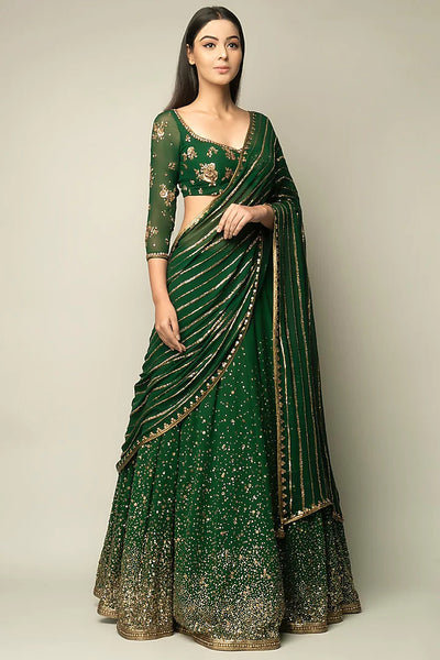 Bottle Green Skirt Set - Indian Clothing in Denver, CO, Aurora, CO, Boulder, CO, Fort Collins, CO, Colorado Springs, CO, Parker, CO, Highlands Ranch, CO, Cherry Creek, CO, Centennial, CO, and Longmont, CO. Nationwide shipping USA - India Fashion X