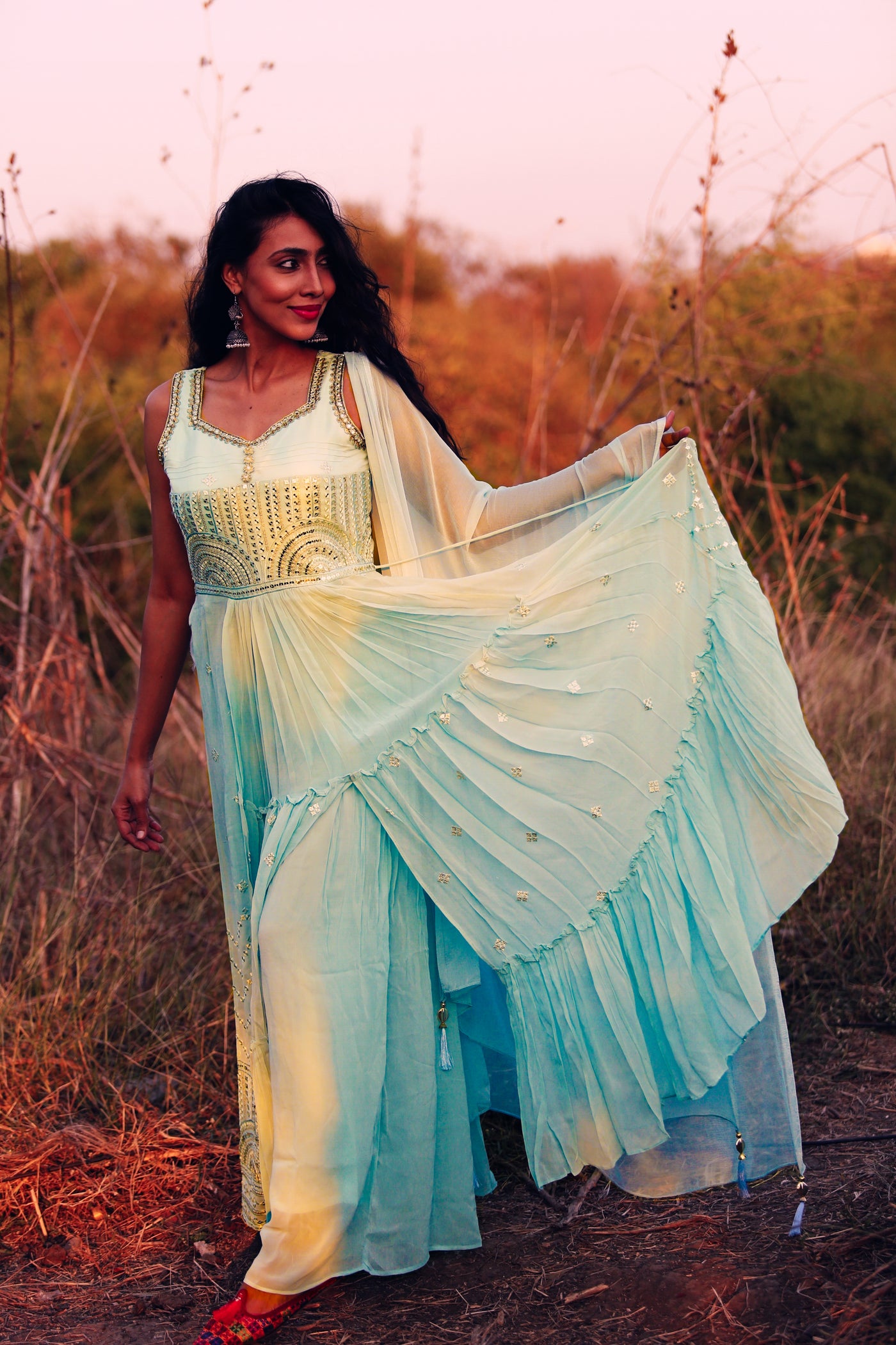 Aqua Palazzo Jumpsuit Indian Clothing in Denver, CO, Aurora, CO, Boulder, CO, Fort Collins, CO, Colorado Springs, CO, Parker, CO, Highlands Ranch, CO, Cherry Creek, CO, Centennial, CO, and Longmont, CO. NATIONWIDE SHIPPING USA- India Fashion X