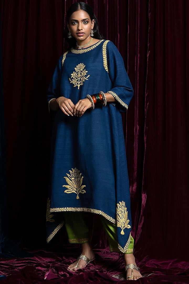 Navy Blue and Green Kurta Set - Indian Clothing in Denver, CO, Aurora, CO, Boulder, CO, Fort Collins, CO, Colorado Springs, CO, Parker, CO, Highlands Ranch, CO, Cherry Creek, CO, Centennial, CO, and Longmont, CO. Nationwide shipping USA - India Fashion X