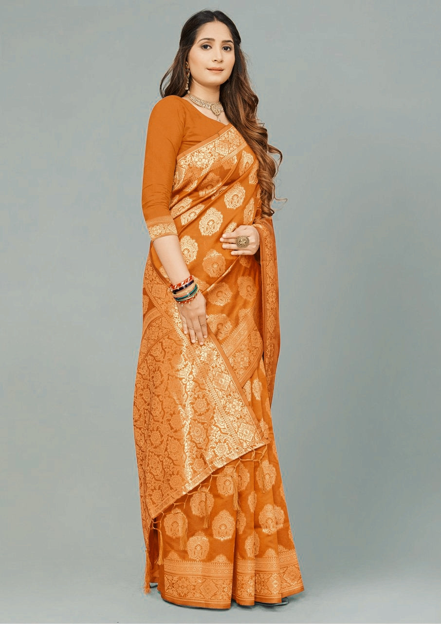 Orange Banasari Silk Saree Indian Clothing in Denver, CO, Aurora, CO, Boulder, CO, Fort Collins, CO, Colorado Springs, CO, Parker, CO, Highlands Ranch, CO, Cherry Creek, CO, Centennial, CO, and Longmont, CO. NATIONWIDE SHIPPING USA- India Fashion X