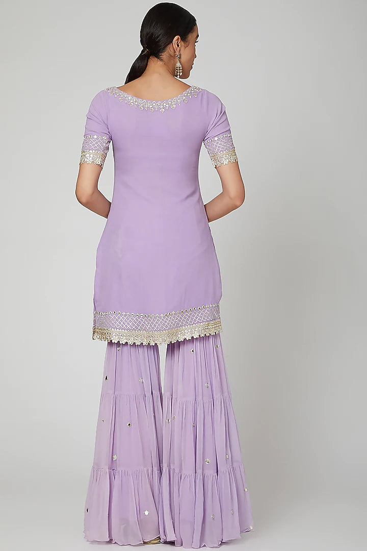 Lilac Embroidered Gharara Set - Indian Clothing in Denver, CO, Aurora, CO, Boulder, CO, Fort Collins, CO, Colorado Springs, CO, Parker, CO, Highlands Ranch, CO, Cherry Creek, CO, Centennial, CO, and Longmont, CO. Nationwide shipping USA - India Fashion X