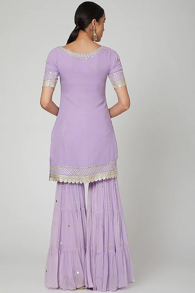 Lilac Embroidered Gharara Set - Indian Clothing in Denver, CO, Aurora, CO, Boulder, CO, Fort Collins, CO, Colorado Springs, CO, Parker, CO, Highlands Ranch, CO, Cherry Creek, CO, Centennial, CO, and Longmont, CO. Nationwide shipping USA - India Fashion X