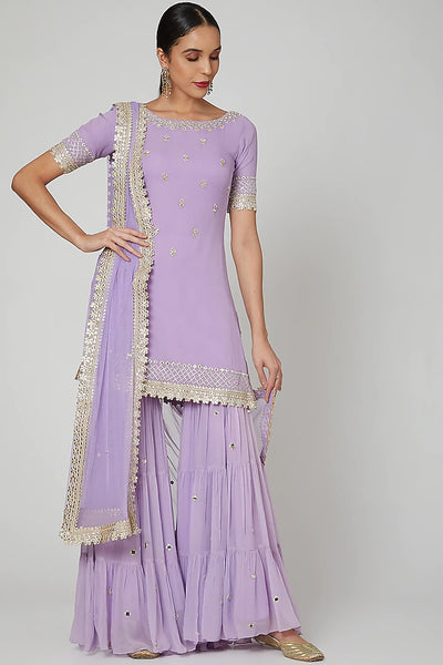 Lilac Embroidered Gharara Set - Indian Clothing in Denver, CO, Aurora, CO, Boulder, CO, Fort Collins, CO, Colorado Springs, CO, Parker, CO, Highlands Ranch, CO, Cherry Creek, CO, Centennial, CO, and Longmont, CO. Nationwide shipping USA - India Fashion X