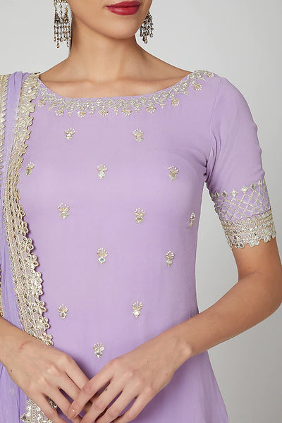 Lilac Embroidered Gharara Set - Indian Clothing in Denver, CO, Aurora, CO, Boulder, CO, Fort Collins, CO, Colorado Springs, CO, Parker, CO, Highlands Ranch, CO, Cherry Creek, CO, Centennial, CO, and Longmont, CO. Nationwide shipping USA - India Fashion X