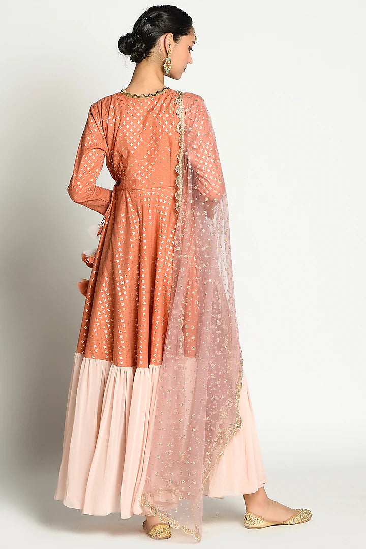 Sunset Orange Angrakha Anarkali - Indian Clothing in Denver, CO, Aurora, CO, Boulder, CO, Fort Collins, CO, Colorado Springs, CO, Parker, CO, Highlands Ranch, CO, Cherry Creek, CO, Centennial, CO, and Longmont, CO. Nationwide shipping USA - India Fashion X