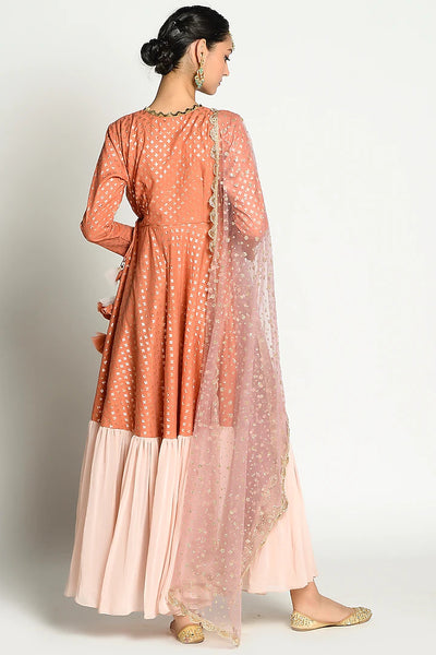 Sunset Orange Angrakha Anarkali - Indian Clothing in Denver, CO, Aurora, CO, Boulder, CO, Fort Collins, CO, Colorado Springs, CO, Parker, CO, Highlands Ranch, CO, Cherry Creek, CO, Centennial, CO, and Longmont, CO. Nationwide shipping USA - India Fashion X