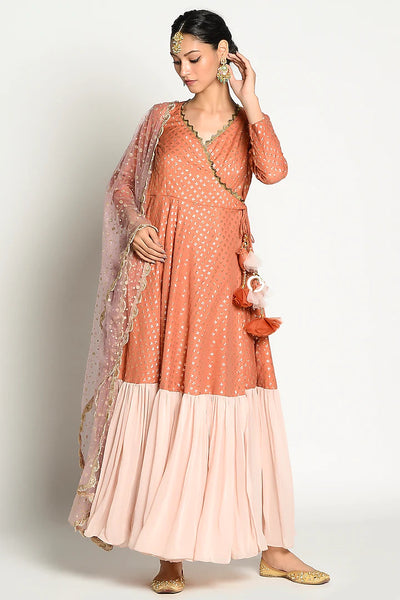 Sunset Orange Angrakha Anarkali - Indian Clothing in Denver, CO, Aurora, CO, Boulder, CO, Fort Collins, CO, Colorado Springs, CO, Parker, CO, Highlands Ranch, CO, Cherry Creek, CO, Centennial, CO, and Longmont, CO. Nationwide shipping USA - India Fashion X