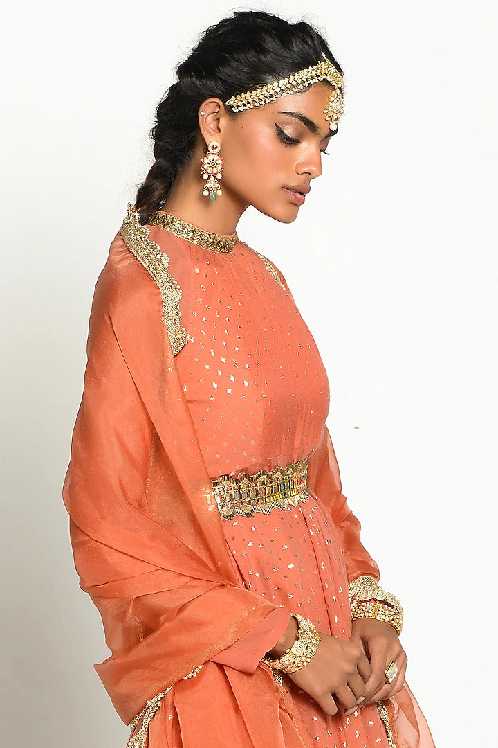 Sunset Orange Anarkali Set - Indian Clothing in Denver, CO, Aurora, CO, Boulder, CO, Fort Collins, CO, Colorado Springs, CO, Parker, CO, Highlands Ranch, CO, Cherry Creek, CO, Centennial, CO, and Longmont, CO. Nationwide shipping USA - India Fashion X