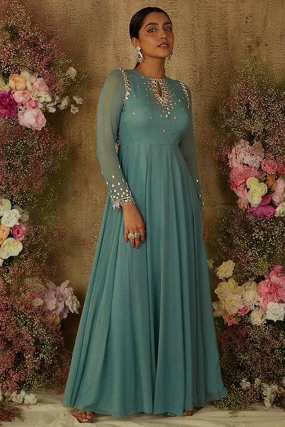 Marine Blue Anarkali - Indian Clothing in Denver, CO, Aurora, CO, Boulder, CO, Fort Collins, CO, Colorado Springs, CO, Parker, CO, Highlands Ranch, CO, Cherry Creek, CO, Centennial, CO, and Longmont, CO. Nationwide shipping USA - India Fashion X