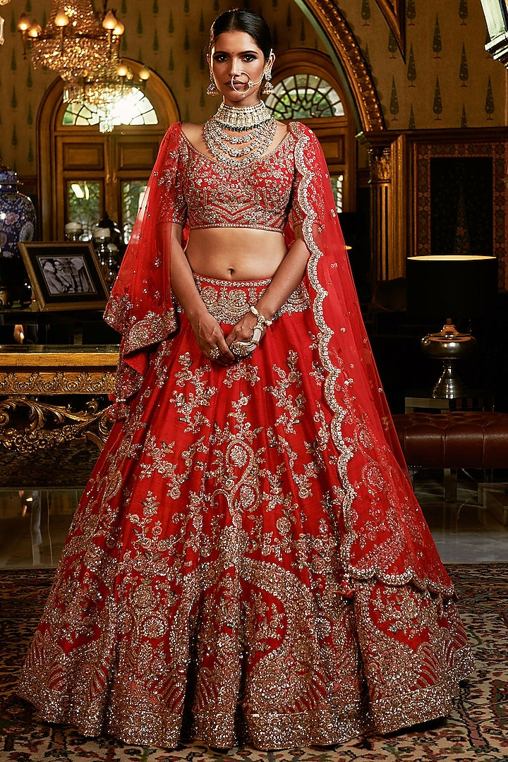 Red Bridal Lehenga With Two Dupattas - Indian Clothing in Denver, CO, Aurora, CO, Boulder, CO, Fort Collins, CO, Colorado Springs, CO, Parker, CO, Highlands Ranch, CO, Cherry Creek, CO, Centennial, CO, and Longmont, CO. Nationwide shipping USA - India Fashion X