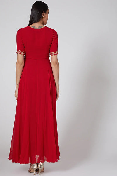Red Embroidered Anarkali - Indian Clothing in Denver, CO, Aurora, CO, Boulder, CO, Fort Collins, CO, Colorado Springs, CO, Parker, CO, Highlands Ranch, CO, Cherry Creek, CO, Centennial, CO, and Longmont, CO. Nationwide shipping USA - India Fashion X