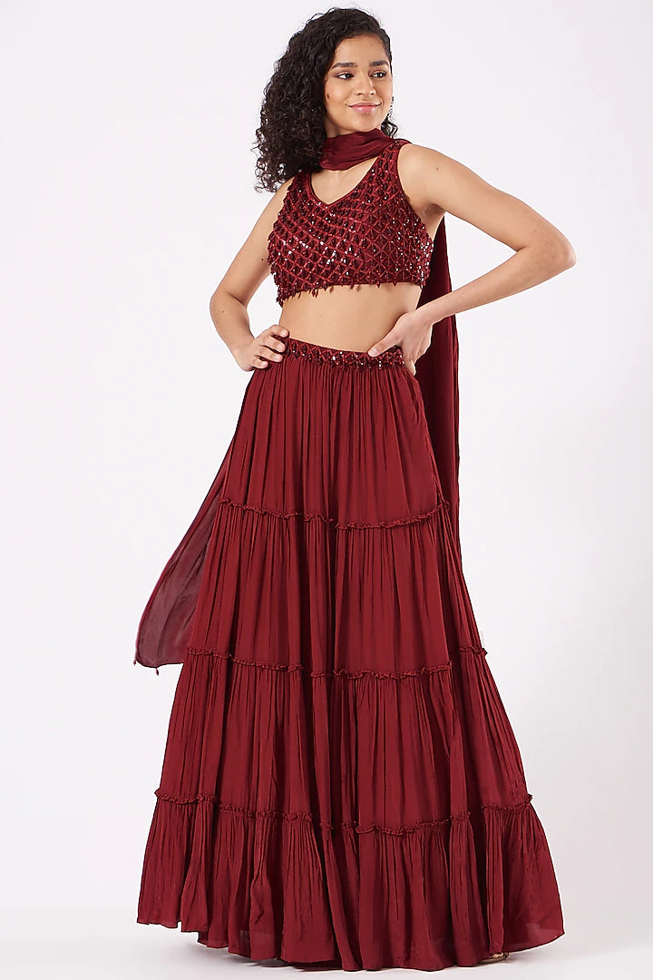 Ruby Red Skirt Set - Indian Clothing in Denver, CO, Aurora, CO, Boulder, CO, Fort Collins, CO, Colorado Springs, CO, Parker, CO, Highlands Ranch, CO, Cherry Creek, CO, Centennial, CO, and Longmont, CO. Nationwide shipping USA - India Fashion X
