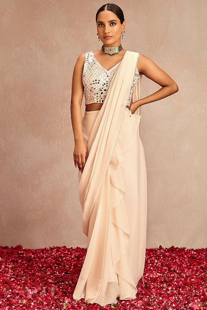 Old Rose Blended Draped Saree - Indian Clothing in Denver, CO, Aurora, CO, Boulder, CO, Fort Collins, CO, Colorado Springs, CO, Parker, CO, Highlands Ranch, CO, Cherry Creek, CO, Centennial, CO, and Longmont, CO. Nationwide shipping USA - India Fashion X