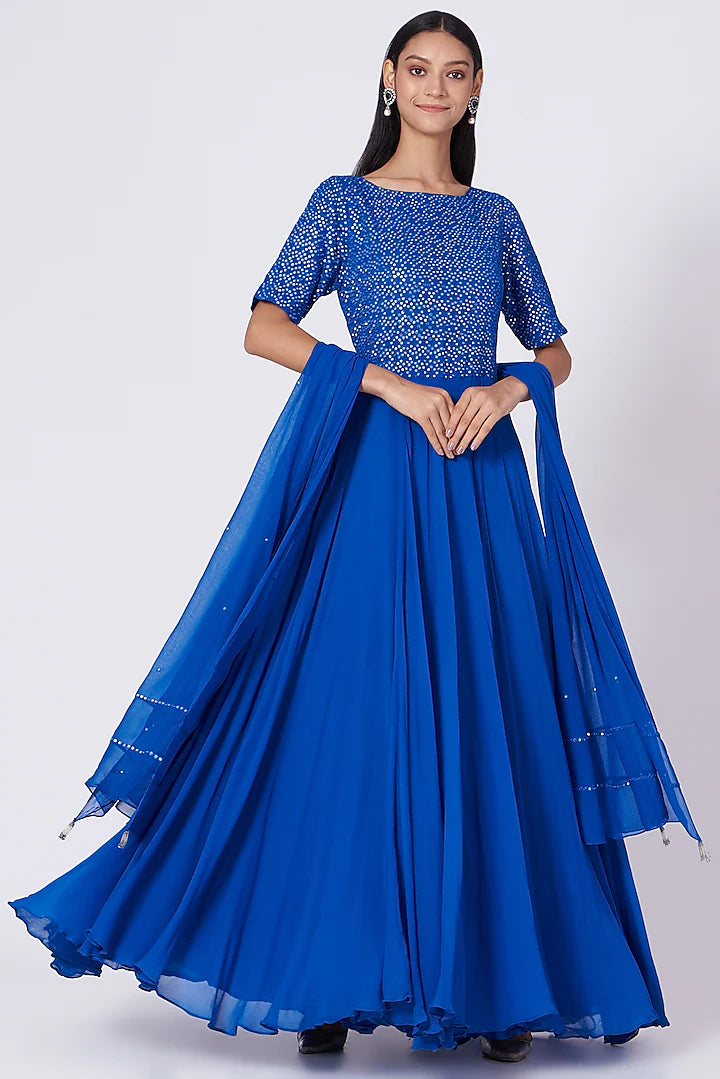 Cobalt Blue Anarkali Set - Indian Clothing in Denver, CO, Aurora, CO, Boulder, CO, Fort Collins, CO, Colorado Springs, CO, Parker, CO, Highlands Ranch, CO, Cherry Creek, CO, Centennial, CO, and Longmont, CO. Nationwide shipping USA - India Fashion X