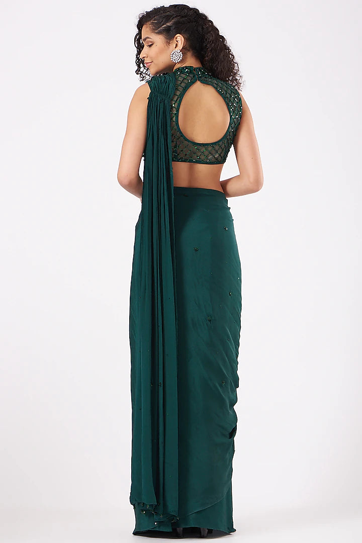 Bottle Green Predraped Saree - Indian Clothing in Denver, CO, Aurora, CO, Boulder, CO, Fort Collins, CO, Colorado Springs, CO, Parker, CO, Highlands Ranch, CO, Cherry Creek, CO, Centennial, CO, and Longmont, CO. Nationwide shipping USA - India Fashion X