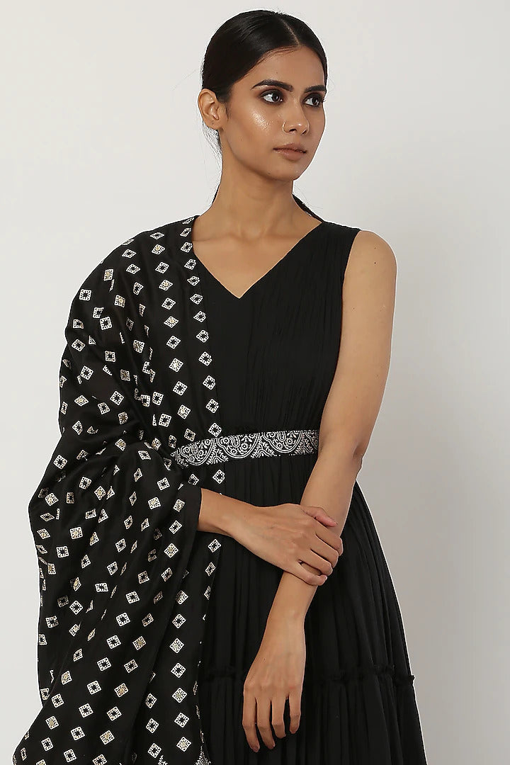 Black Tiered Kalidar Anarkali Set - Indian Clothing in Denver, CO, Aurora, CO, Boulder, CO, Fort Collins, CO, Colorado Springs, CO, Parker, CO, Highlands Ranch, CO, Cherry Creek, CO, Centennial, CO, and Longmont, CO. Nationwide shipping USA - India Fashion X