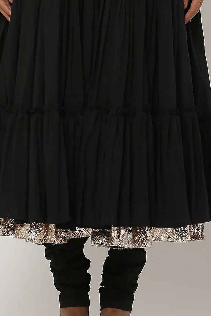 Black Tiered Kalidar Anarkali Set - Indian Clothing in Denver, CO, Aurora, CO, Boulder, CO, Fort Collins, CO, Colorado Springs, CO, Parker, CO, Highlands Ranch, CO, Cherry Creek, CO, Centennial, CO, and Longmont, CO. Nationwide shipping USA - India Fashion X